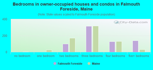 Bedrooms in owner-occupied houses and condos in Falmouth Foreside, Maine