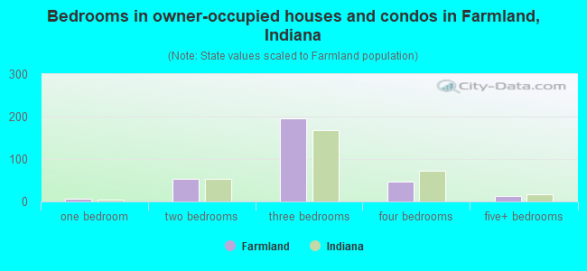 Bedrooms in owner-occupied houses and condos in Farmland, Indiana