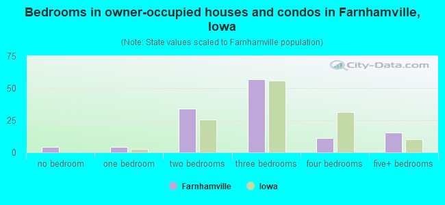 Bedrooms in owner-occupied houses and condos in Farnhamville, Iowa