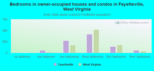 Bedrooms in owner-occupied houses and condos in Fayetteville, West Virginia