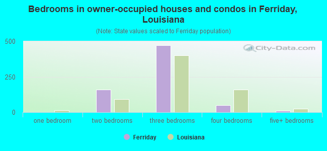 Bedrooms in owner-occupied houses and condos in Ferriday, Louisiana