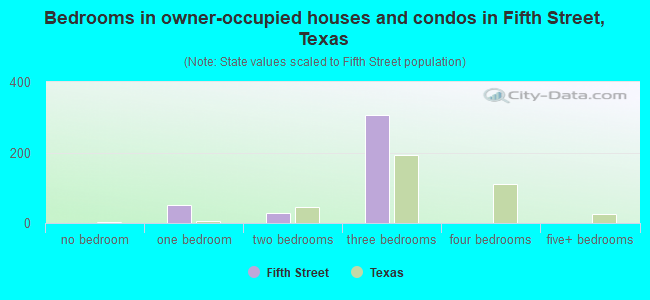 Bedrooms in owner-occupied houses and condos in Fifth Street, Texas