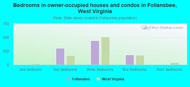 Bedrooms in owner-occupied houses and condos in Follansbee, West Virginia