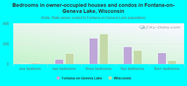 Bedrooms in owner-occupied houses and condos in Fontana-on-Geneva Lake, Wisconsin