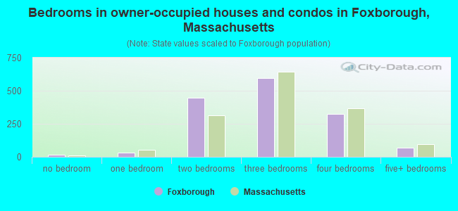 Bedrooms in owner-occupied houses and condos in Foxborough, Massachusetts