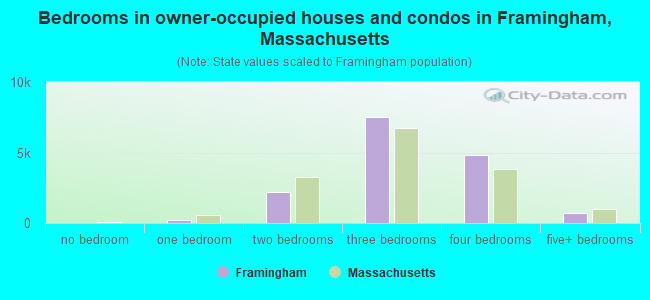 Bedrooms in owner-occupied houses and condos in Framingham, Massachusetts