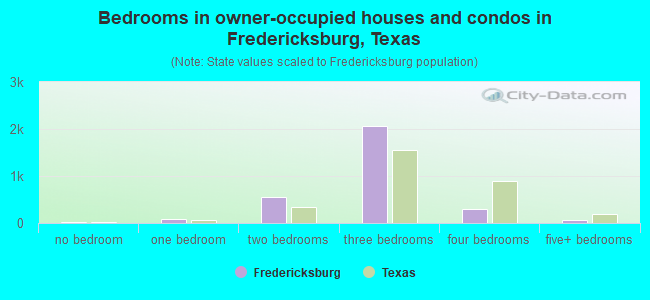 Bedrooms in owner-occupied houses and condos in Fredericksburg, Texas