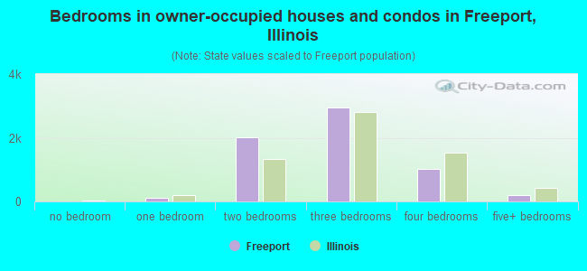 Bedrooms in owner-occupied houses and condos in Freeport, Illinois