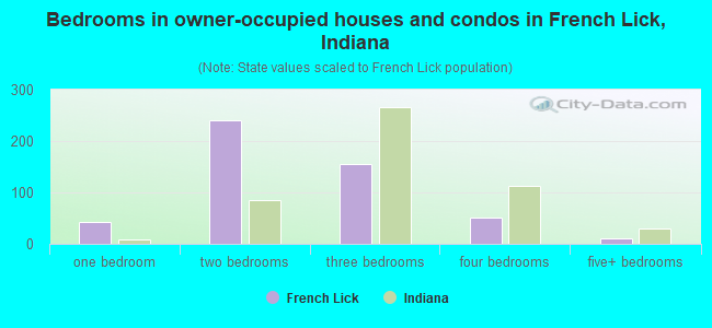 Bedrooms in owner-occupied houses and condos in French Lick, Indiana