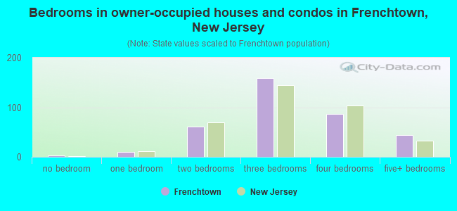 Bedrooms in owner-occupied houses and condos in Frenchtown, New Jersey