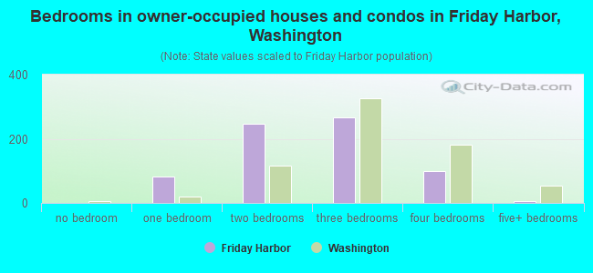 Bedrooms in owner-occupied houses and condos in Friday Harbor, Washington