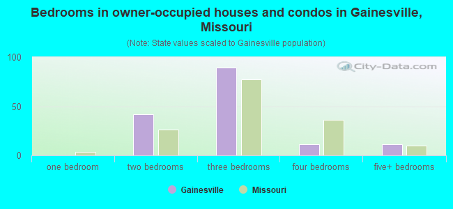 Bedrooms in owner-occupied houses and condos in Gainesville, Missouri