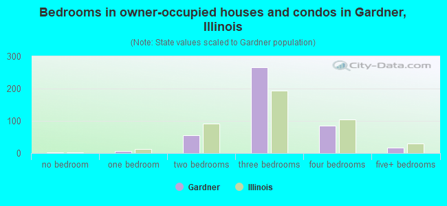 Bedrooms in owner-occupied houses and condos in Gardner, Illinois