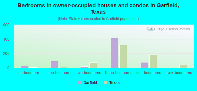 Bedrooms in owner-occupied houses and condos in Garfield, Texas