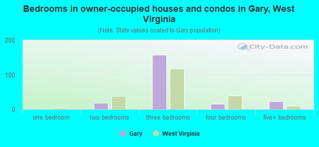 Bedrooms in owner-occupied houses and condos in Gary, West Virginia