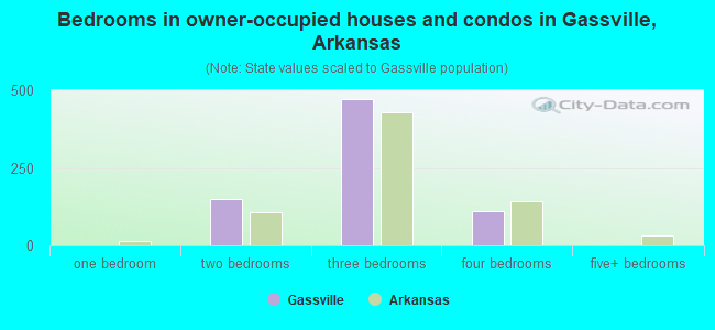 Bedrooms in owner-occupied houses and condos in Gassville, Arkansas