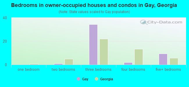 Bedrooms in owner-occupied houses and condos in Gay, Georgia