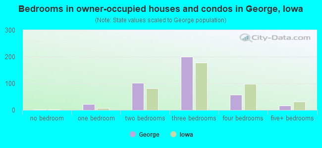 Bedrooms in owner-occupied houses and condos in George, Iowa