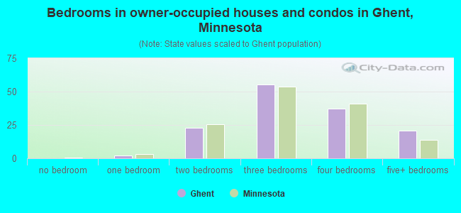 Bedrooms in owner-occupied houses and condos in Ghent, Minnesota