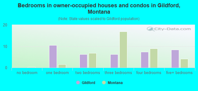 Bedrooms in owner-occupied houses and condos in Gildford, Montana