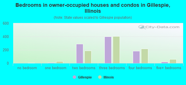 Bedrooms in owner-occupied houses and condos in Gillespie, Illinois