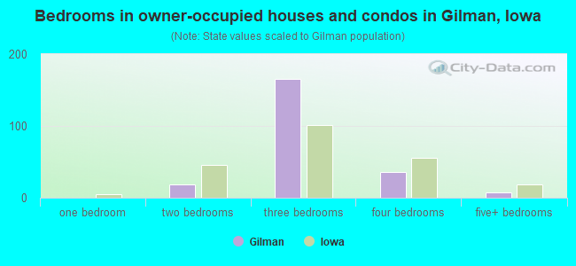 Bedrooms in owner-occupied houses and condos in Gilman, Iowa
