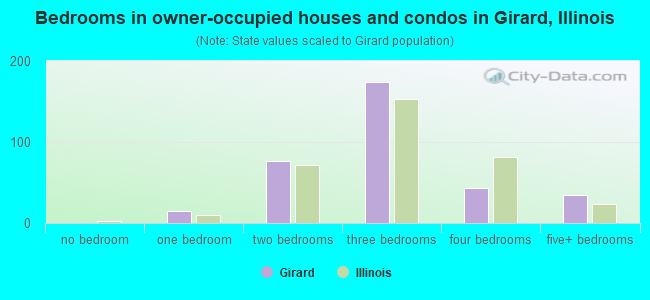 Bedrooms in owner-occupied houses and condos in Girard, Illinois