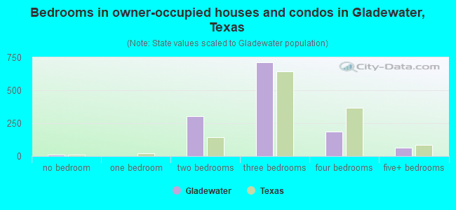 Bedrooms in owner-occupied houses and condos in Gladewater, Texas
