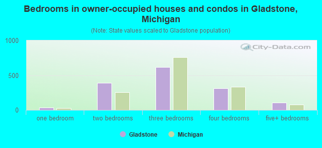 Bedrooms in owner-occupied houses and condos in Gladstone, Michigan