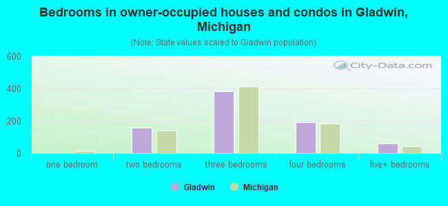 Bedrooms in owner-occupied houses and condos in Gladwin, Michigan