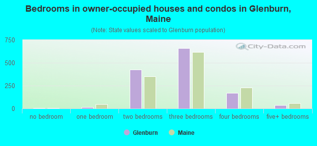 Bedrooms in owner-occupied houses and condos in Glenburn, Maine