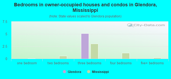 Bedrooms in owner-occupied houses and condos in Glendora, Mississippi