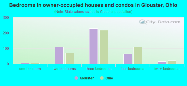 Bedrooms in owner-occupied houses and condos in Glouster, Ohio