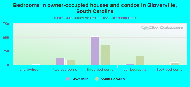 Bedrooms in owner-occupied houses and condos in Gloverville, South Carolina