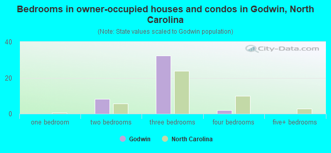 Bedrooms in owner-occupied houses and condos in Godwin, North Carolina