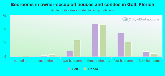 Bedrooms in owner-occupied houses and condos in Golf, Florida