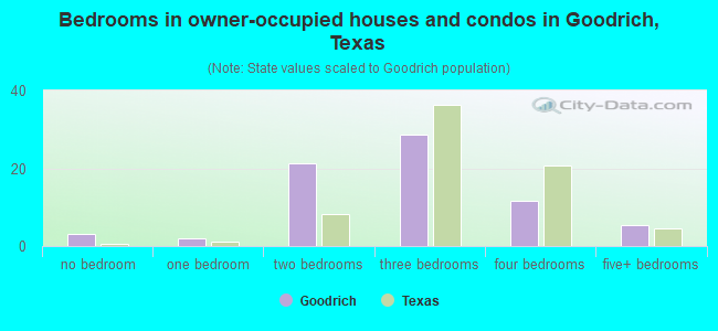 Bedrooms in owner-occupied houses and condos in Goodrich, Texas