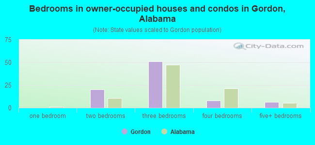 Bedrooms in owner-occupied houses and condos in Gordon, Alabama