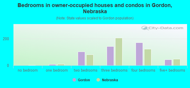 Bedrooms in owner-occupied houses and condos in Gordon, Nebraska