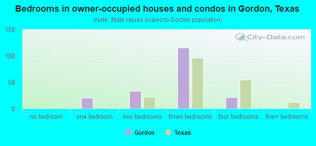 Bedrooms in owner-occupied houses and condos in Gordon, Texas