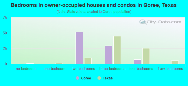 Bedrooms in owner-occupied houses and condos in Goree, Texas