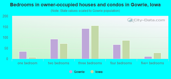Bedrooms in owner-occupied houses and condos in Gowrie, Iowa