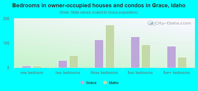 Bedrooms in owner-occupied houses and condos in Grace, Idaho