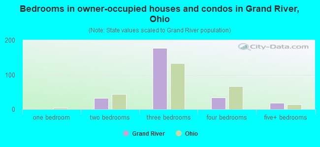 Bedrooms in owner-occupied houses and condos in Grand River, Ohio