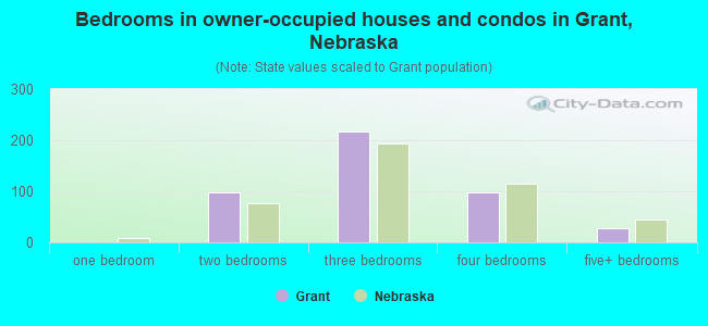 Bedrooms in owner-occupied houses and condos in Grant, Nebraska