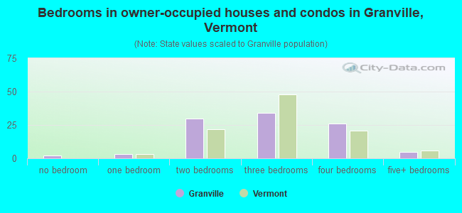Bedrooms in owner-occupied houses and condos in Granville, Vermont