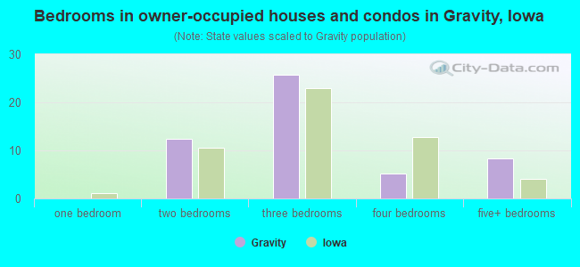 Bedrooms in owner-occupied houses and condos in Gravity, Iowa