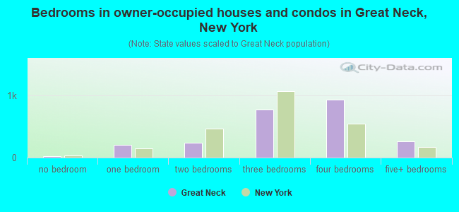 Bedrooms in owner-occupied houses and condos in Great Neck, New York