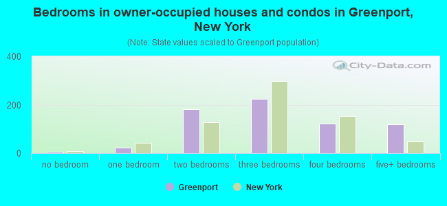 Bedrooms in owner-occupied houses and condos in Greenport, New York
