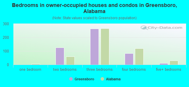 Bedrooms in owner-occupied houses and condos in Greensboro, Alabama